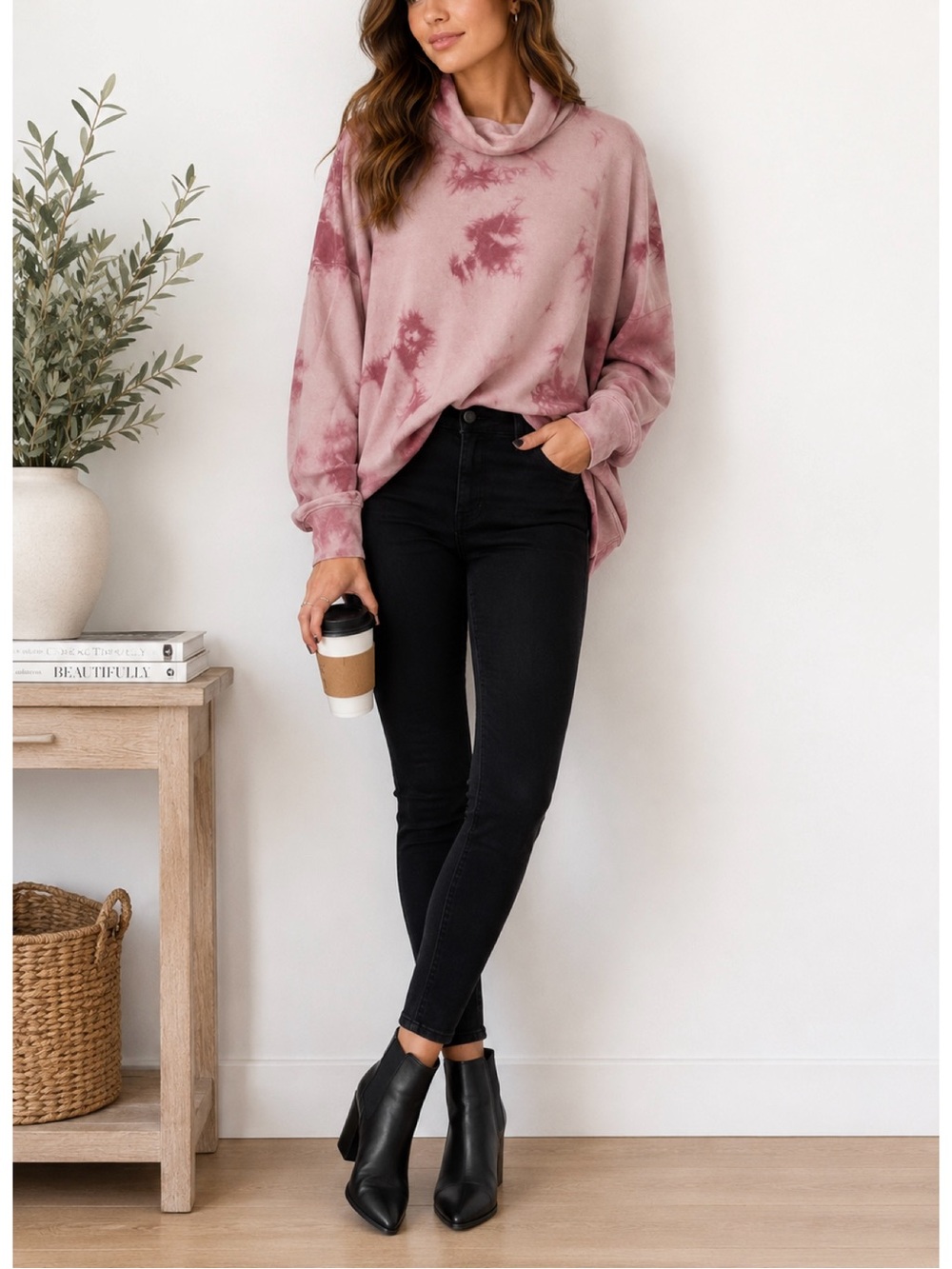 PINK V.S pink tie dye cowl tunic sweatshirt